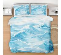 Ocean Waves Double Duvet Cover Set, 3D Watercolor Printed Bedding Set Reversible 3 Piece 200x200 cm with 2 Pillowcases, Hypoallergenic Soft Quilt Cover With Zipper Closure