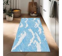 Ocean Waves Hallway Runner Rug 40 x 120 cm, Washable Kitchen Carpet Non-Slip Runners Japanese Line Art Short Pile Non-Shedding Rug Floor Mat for Entryway Door Entrances