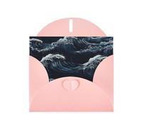 Ocean Waves in Blue Print Shimmer Blank Greeting Cards with Envelopes, Elegant DIY Invitations,Thank You Notes