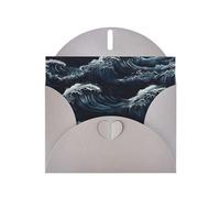 Ocean Waves in Blue Print Shimmer Blank Greeting Cards with Envelopes, Elegant DIY Invitations,Thank You Notes