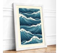 Ocean Waves Japandi Framed Wall Art Print A2 (59.4×42cm) White, Wall Decor for Living Room, Bedroom, Office & Home, Ready to Hang, Art Gift