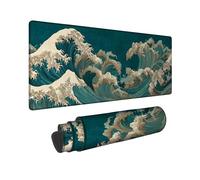 Ocean Waves Large Gaming Mouse Pad, Teal Blue Water Splash Design Stitched Edge Mousepad, Rubber Non-Slip Washable Gaming Mouse Pad for Home and Office Computer, Laptop 12x32 Inch