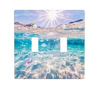 Ocean Waves Light Switch Cover Plate/Outlet Covers, Aqua Blue Water Design for Beach Decor, Thermoplastic Wall Plates, Standard Size Double Toggle