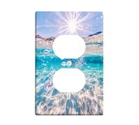 Ocean Waves Light Switch Cover Plate/Outlet Covers, Aqua Blue Water Design for Beach Decor, Thermoplastic Wall Plates, Standard Size Single Duplex Outlet