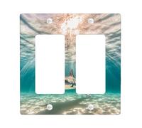 Ocean Waves Light Switch Cover Plates/Outlet Covers, Aqua Blue Shark Design for Marine Decor, Thermoplastic Wall Plates, Standard Size Double Rocker
