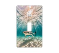 Ocean Waves Light Switch Cover Plates/Outlet Covers, Aqua Blue Shark Design for Marine Decor, Thermoplastic Wall Plates, Standard Size Single Toggle