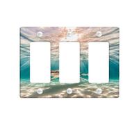 Ocean Waves Light Switch Cover Plates/Outlet Covers, Aqua Blue Shark Design for Marine Decor, Thermoplastic Wall Plates, Standard Size 3 Gang Wall Plate