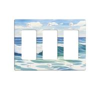 Ocean Waves Light Switch Cover Plates/Outlet Covers, Blue Coastal Design for Home Decor, Thermoplastic Wall Plates, Standard Size 3 Gang Wall Plate