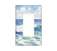 Ocean Waves Light Switch Cover Plates/Outlet Covers, Blue Coastal Design for Home Decor, Thermoplastic Wall Plates, Standard Size Single Rocker