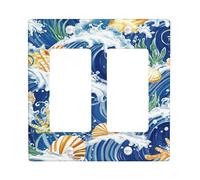 Ocean Waves Light Switch Cover Plates/Outlet Covers, Blue Shells for Coastal Decor, Thermoplastic Wall Plates, Standard Size Double Rocker