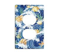 Ocean Waves Light Switch Cover Plates/Outlet Covers, Blue Shells for Coastal Decor, Thermoplastic Wall Plates, Standard Size Single Duplex Outlet