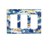 Ocean Waves Light Switch Cover Plates/Outlet Covers, Blue Shells for Coastal Decor, Thermoplastic Wall Plates, Standard Size 3 Gang Wall Plate