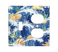 Ocean Waves Light Switch Cover Plates/Outlet Covers, Blue Shells for Coastal Decor, Thermoplastic Wall Plates, Standard Size Toggle Duplex