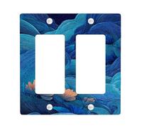 Ocean Waves Light Switch Cover Plates/Outlet Covers, Deep Blue Coastal Design for Wall Decor, Thermoplastic Wall Plates, Standard Size Double Rocker