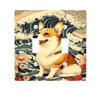 Ocean Waves Light Switch Cover Plates/Outlet Covers, Golden Corgi and Floral Accents for Coastal Wall Décor, Thermoplastic Wall Plates, Standard Size Double Toggle