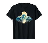 Ocean Waves Moonlight Seascape Coastal Nature Marine Water Value Graphic T-Shirt, Men, Black, L