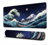 Ocean Waves Mouse Mat XXL 31.5x11.8x0.12 inch Large Gaming Mouse Pad Moon Desk Mat Stitched Edges, Washable Japanese Mousepad with Anti-Slip Rubber Base Desk Pad for Laptop Office Decor, Model104
