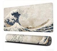 Ocean Waves Mouse Pad 700 x 400 x 3 mm XXL Desk Mat Retro Mouse Mat, Extended Japanese Mousepad, Large Desk Pad with Non-Slip Base and Stitched Edge Office Accessories for Gaming Work Laptop, Model16