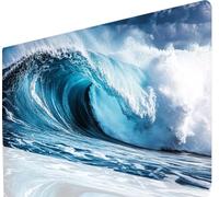 Ocean Waves Mouse Pad Large Mouse Mat Blue XXL 900 x 300 mm Gaming Keyboard Lmproved Precision and Speed, Mousepad With Stitched Edge Anti-Slip, Desk Mat Waterproof Rubber, Desk Pad for Laptopp a-938
