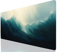 Ocean Waves Mouse Pad Large Mouse Mat Blue XXL 900 x 400 mm Gaming Keyboard Lmproved Precision and Speed, Mousepad With Stitched Edge Anti-Slip, Desk Mat Waterproof Rubber, Desk Pad for Laptopp a-3013