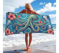 Ocean Waves Octopus Beach Towel Colorful Floral Microfiber Quick Dry Soft Sand Free Lightweight Blanket, Perfect for Vacation Pool Picnic Camping Outdoor Travel 35x70 Inch