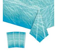 Ocean Waves Party Plastic Tablecloth - 3Pcs 54 x 108 Inch Ocean Party Table Cover Water Print Table Cover Ocean Under the Sea Tablecloth Blue for Beach Pool Birthday Party Decoration Shower Supplies