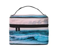 Ocean Waves Portable Travel Makeup Case with Versatile Zipper for Large Capacity Makeup Bag, Polyester, Black, One Size, Black/White, One Size