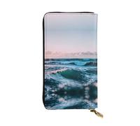ocean waves Print Leather Long Clutch Wallet â€“ Fashionable Personalized Wallet, Multiple Card Slots, Gift Ready, Black, One Size