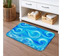 Ocean Waves Quick Dry Bath Mat, Abstract Blue Swirl Design Absorbent Non Slip Shower Mat, Summer Decorative Flannel Washable Bath Rugs for Bathroom Toilet Restroom 16x24 Inch
