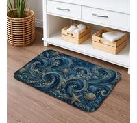 Ocean Waves Quick Dry Bath Mat, Blue Swirl and Seashell Absorbent Non Slip Shower Mat, Summer Coastal Flannel Washable Bath Rugs for Bathroom Decorative 20x32 Inch