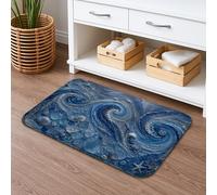 Ocean Waves Quick Dry Bath Mat, Blue Swirl Design Absorbent Non Slip Shower Mat, Summer Coastal Flannel Washable Bath Rugs for Bathroom Decorative 20x32 Inch
