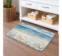 Ocean Waves Quick Dry Bath Mat, Coastal Beach Stones Absorbent Non Slip Shower Mat, Summer Decorative Flannel Washable Bath Rugs for Bathroom Toilet Restroom 20x32 Inch