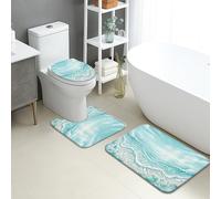 Ocean Waves Quick Dry Bath Mat, Coastal Blue Water Pattern Absorbent Non Slip Shower Mat, Summer Beach Flannel Washable Bath Rugs for Bathroom Toilet Restroom Decorative 3 Piece Sets