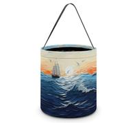Ocean Waves Sailboat Halloween Trick Or Treat Bag Reusable Candy Tote | Reinforced Polyester, Collapsible & Machine Washable, 8x8" Spacious, Wide Handles for Small Hand, Reusable Year After Year