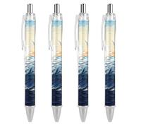 Ocean Waves Sailboat with Birds Maritime Ballpoint Pens 4 PCS - 0.5mm Retractable Gel Pens with Comfortable Grip, No Bleed Black Ink, Personalized Ball Point Pen Smooth Writing Pens Gift for Men Women