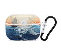 Ocean Waves Sailboat with Birds Maritime Case Cover with Keychain Shockproof Hard Shell Protective Case for 2nd/1st Generation Case for Women Men Bluetooth Earbuds Case