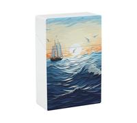 Ocean Waves Sailboat with Birds Maritime Cigarette Case 85mm King Size, Crushproof Plastic Cigarette Box Holder for Men Women Cigar Protective Cover Waterproof Cigarettes Holder 20 Capacity