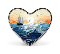 Ocean Waves Sailing Boat Birds Maritime Heart Love Lapel Cute Funny Button Metal Lapel Heart Brooch Badge Shirt Brooch for Men Women Crafts