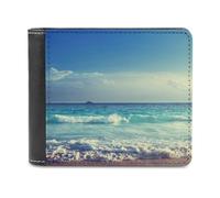 Ocean Waves Seychelles Island Beach in Sunset Men's Bifold Wallet Slim Cash Card Holder Leather Purse