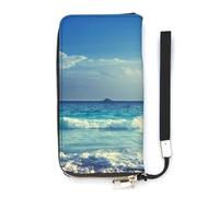 Ocean Waves Seychelles Island Beach in Sunset Slim Wallet for Women Long Purse Cute Clutch Wristlet Handbag Card Holders