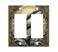 Ocean Waves Shark Light Switch Cover Plate/Outlet Covers, Black and Beige Ocean Creatures for Coastal Decor, Thermoplastic Wall Plates, Standard Size Double Rocker