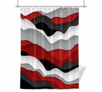 Ocean Waves Shower Curtain for Bathroom, Black Red Wave Waterproof Cloth Fabric Bathroom Accessories Set with 12 Rust Proof Plastic Hooks, 36” x 72”