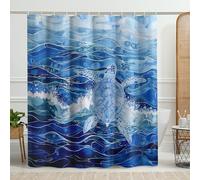 Ocean Waves Shower Curtain Sea Turtle Abstract Landscape Nautical Aesthetic Navy Royal Blue Polyester Decor Waterproof Machine Washable Hotel Indoor Dorm Bathroom Rv Guest Shower Curtain 62x72inch