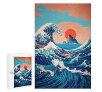 Ocean Waves Sunset Boat Print Displayable Picture Puzzle, 1000 PCS - Birthday Gift, with A Decorative Finished Picture