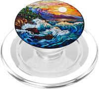 Ocean Waves Sunset Round Artwork PopSockets PopGrip for MagSafe