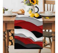 Ocean Waves Table Runner 13x48 Inches Long Black Red Wave Cotton Linen Table Runner Burlap Style for Dinner Table Party Decor Tabletop Decorations