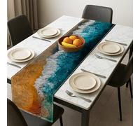 Ocean Waves Table Runner, Coastal Beach Scenic Design for Summer Dining Decor and Family Gatherings 13x72 Inch