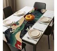 Ocean Waves Table Runner, Traditional Japanese Inspired Décor for Spring Dining Table, Elegant Design for Family Gatherings and Holiday Events 13x72 Inch