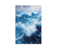 Ocean Waves Wall Art Blue Seascape Painting on Canvas Coastal Marine Wall Decor Living Room Bathroom Modern Abstract Sea Artwork Nautical Theme Beach Print Ocean Lovers Gift 12x18inch Unframe