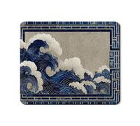Ocean Waves Washer Dryer Top Protector Mat, Blue Japanese Inspired Washing Machine Top Cover, Vintage Rubber Anti-slip Waterproof Washer And Dryer Mats for Laundry Room 20x24 Inch